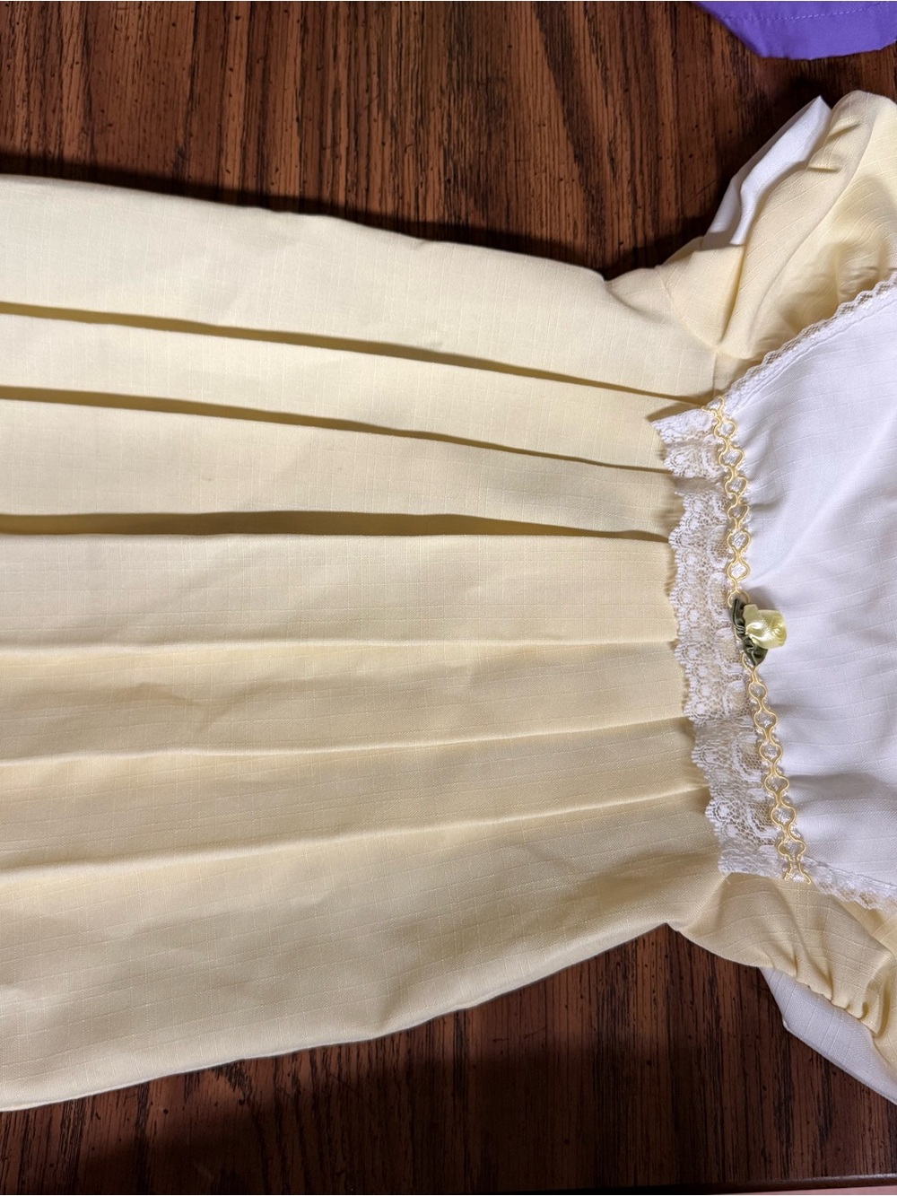 Vintage Rose Cottage Yellow Pleated Baby Dress with Lace Trim